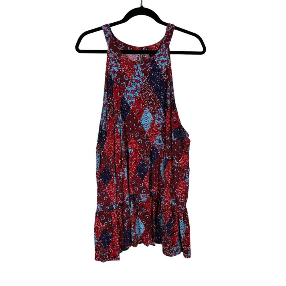 Torrid Blue & Red Patchwork Babydoll Tank Top Women's Plus Size 3X